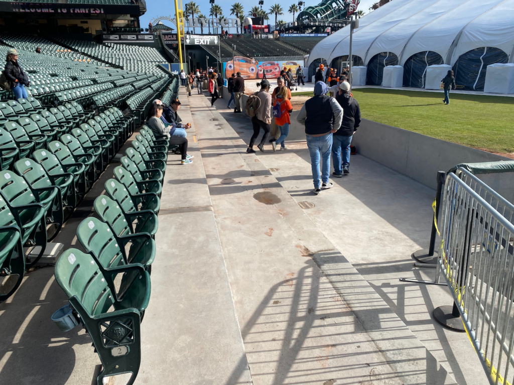 The new luxury box down the left field line under construction at Oracle Park on February 8th, 2020, on view at FanFest.  Photo by Kevin J. Cunningham