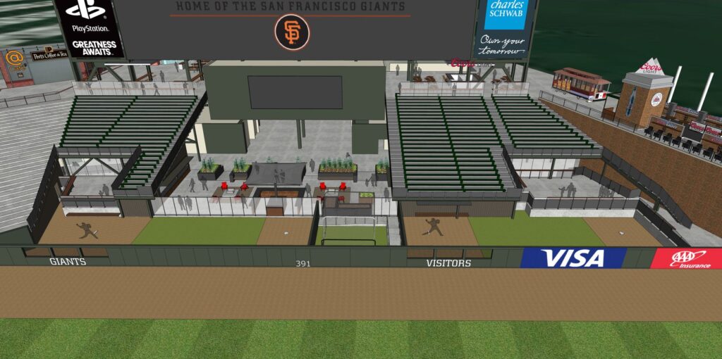 Rendering of the new bullpens at Oracle Park.